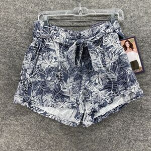 New Sound Style Shorts Women M Medium Blue Floral Chino Belted Easy High Rise